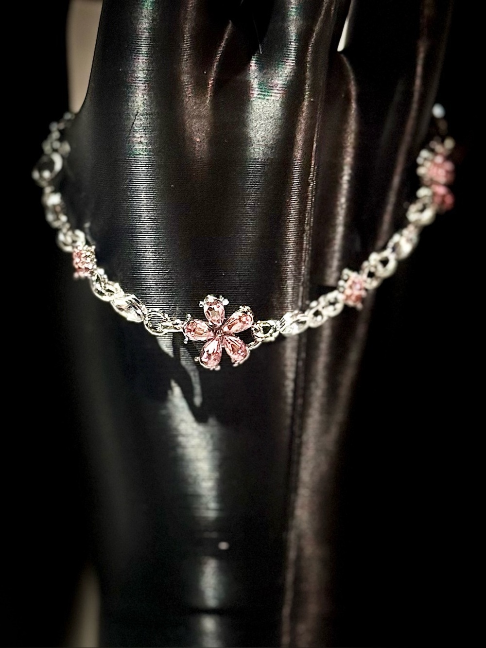 Pink Crystal Flower Choker Bracelet - Women Jewelry